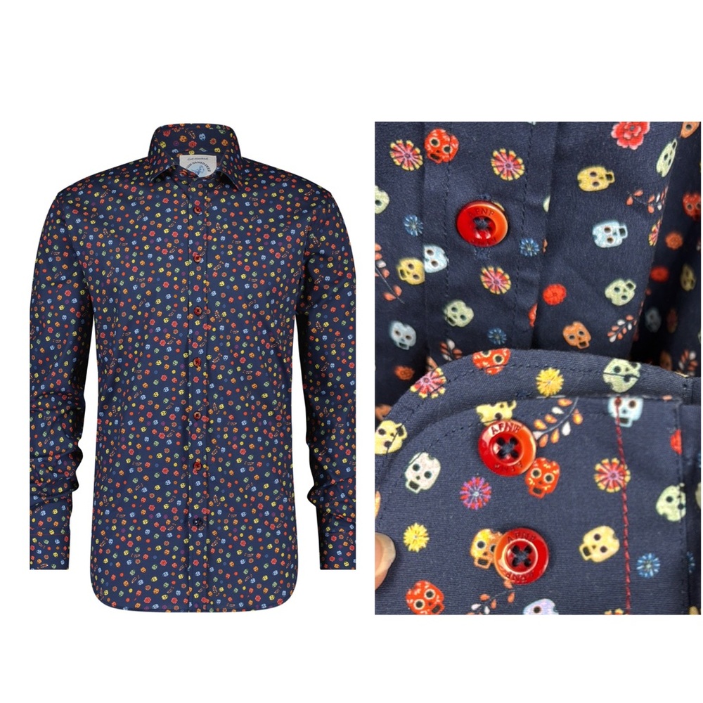 A FISH NAMED FRED cotton Mexican skulls print button up shirt made in turkey